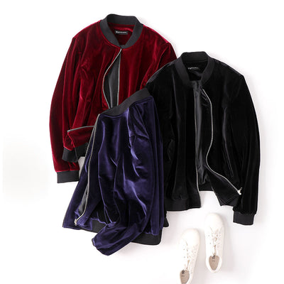 Fashion All-Match Zipper Velvet Jacket Short Coat